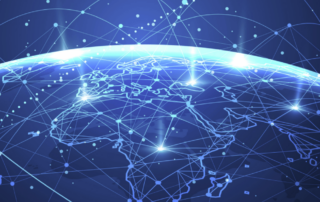 Blue-toned globe showing connections across