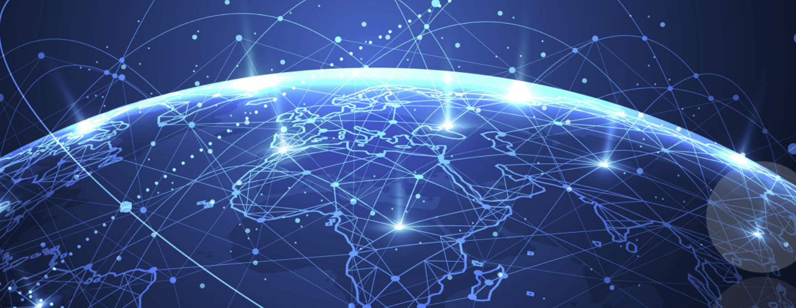 Blue-toned globe showing connections across